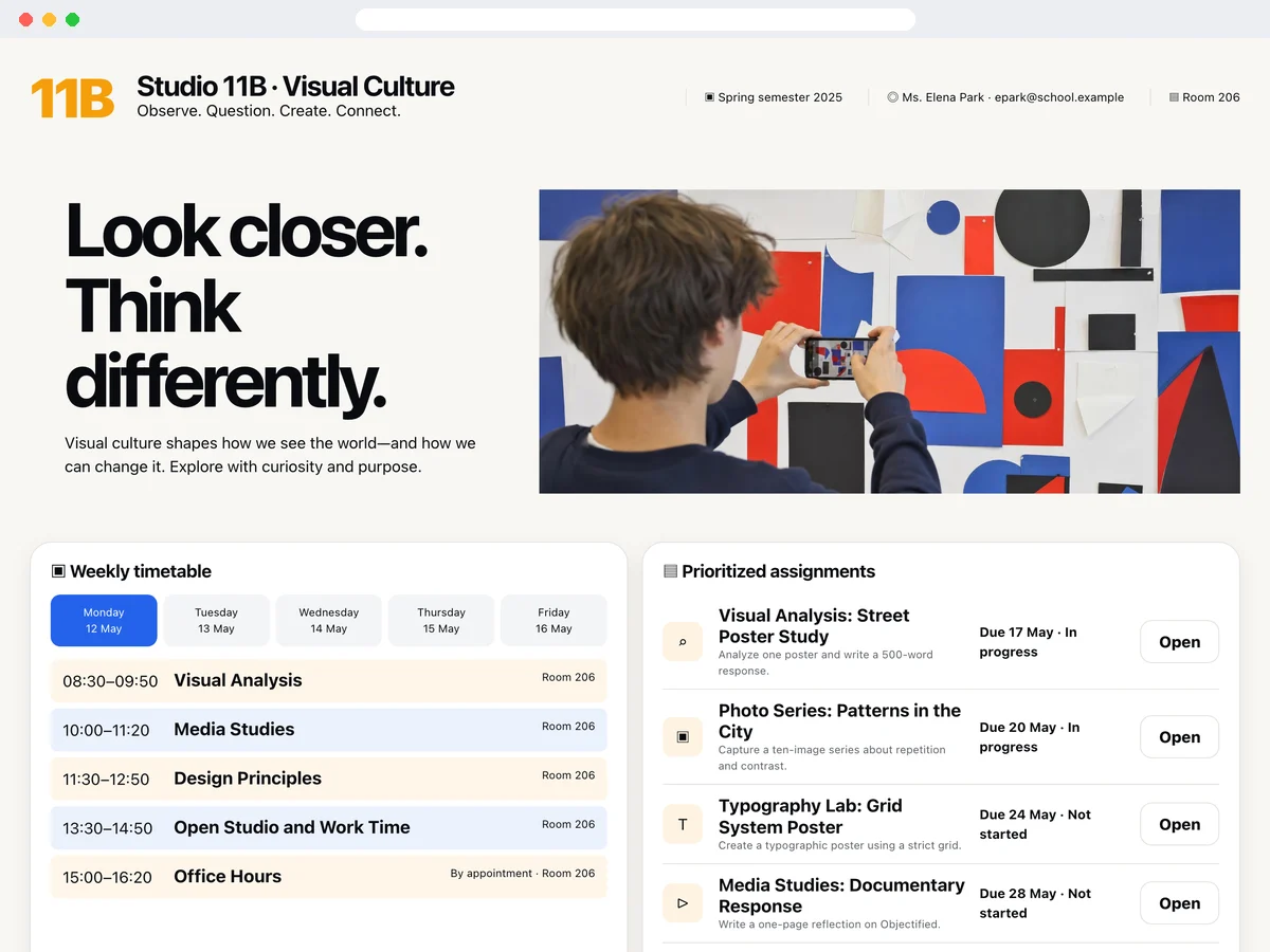 Vorlagenvorschau: Kursbereich